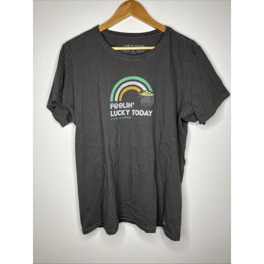 Life Is Good Feeling Lucky Today Women's XL Crusher Tee Gray